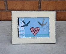 Load image into Gallery viewer, Cream and Silver Photo Frame with Crystal Accents | Romantic Bird & Heart Design | Freestanding or W