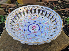 Load image into Gallery viewer, Beautiful porcelain pierced chintzy dish made by past times 1980s , Lattice Bowl - Beautiful Colours