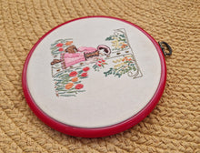 Load image into Gallery viewer, Yesterday completed embroidery picture in the embroidery ring for hanging, young girl with basket, f