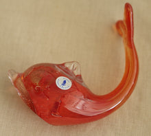 Load image into Gallery viewer, Art Glass Dolphin MTARFA Malta Paperweight Figurine Orange and Clear Colours