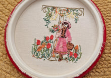 Load image into Gallery viewer, Yesterday completed embroidery picture in the embroidery ring for hanging, young girl with basket, f