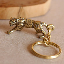 Load image into Gallery viewer, Brass Zodiac Tiger Animal Keychain Copper Shouting Beast Car Keyring Handmade Craft Bronze Forest King Bag Hanging Pendant Gifts