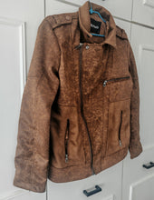 Load image into Gallery viewer, Delpino Men’s Brown Faux Leather Biker Jacket – Size S – Made in Turkey