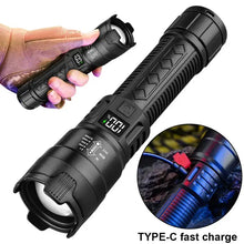 Load image into Gallery viewer, P900 LED High Power Flashlight, 20W Tactical Zoom Torch, Rechargeable With 800mAh Lithium Battery, USB-C Cable Included, For Camping & Emergency Non-Waterproof - Black