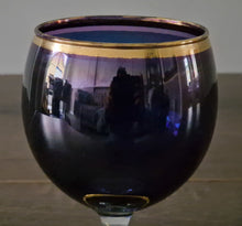 Load image into Gallery viewer, Vintage Blue Colour Sherry Glass With Gold Colour Edge 13.5cm tall