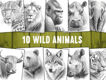 Load image into Gallery viewer, 10 Wild Animals Coloring Book – For Adults and Kids | Grayscale Coloring Pages | Instant Download | Printable PDF