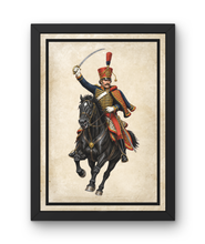 Load image into Gallery viewer, Napoleonic Cavalry Hussar Officer Horse Military Art Print A4 Framed Picture