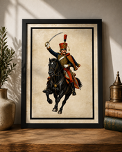 Load image into Gallery viewer, Napoleonic Cavalry Hussar Officer Horse Military Art Print A4 Framed Picture