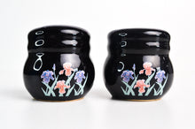 Load image into Gallery viewer, Black Ceramic Salt & Pepper Shaker Floral / Flower Design
