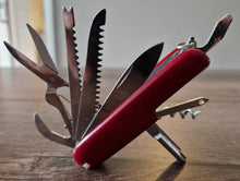 Load image into Gallery viewer, Vintage Pocket Multi-Tool , 13 tools in 1 , Red