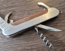 Load image into Gallery viewer, Stainless pocket knife multi-tool with wooden insert in handle , 5 in 1 tool