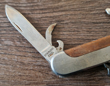 Load image into Gallery viewer, Stainless pocket knife multi-tool with wooden insert in handle , 5 in 1 tool
