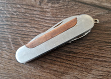 Load image into Gallery viewer, Stainless pocket knife multi-tool with wooden insert in handle , 5 in 1 tool