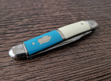 Load image into Gallery viewer, Vintage Small Pocket Folding Pen Knife Blue and Cream Colour , Double Blade