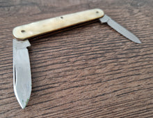 Load image into Gallery viewer, Vintage double blade pocket knife, Lucite Plastic Handle, Cream Colour, Steel Blade , Staples Matress