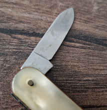 Load image into Gallery viewer, Vintage double blade pocket knife, Lucite Plastic Handle, Cream Colour, Steel Blade , Staples Matress