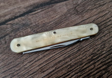 Load image into Gallery viewer, Vintage double blade pocket knife, Lucite Plastic Handle, Cream Colour, Steel Blade , Staples Matress