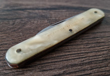 Load image into Gallery viewer, Vintage double blade pocket knife, Lucite Plastic Handle, Cream Colour, Steel Blade , Staples Matress