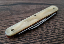 Load image into Gallery viewer, Vintage double blade pocket knife, Lucite Plastic Handle, Cream Colour, Steel Blade , Staples Matress