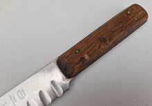 Load image into Gallery viewer, Vintage Granton Butcher KNIFE William Grant & Sons Ltd. Scalloped Edge Cutlery Wooden Handle