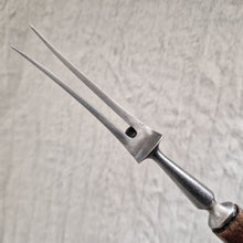 Load image into Gallery viewer, Antique steel meat fork with wooden handle and steel cuff