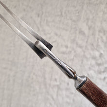 Load image into Gallery viewer, Antique steel meat fork with wooden handle and steel cuff