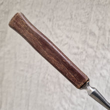 Load image into Gallery viewer, Antique steel meat fork with wooden handle and steel cuff