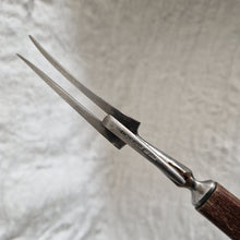 Load image into Gallery viewer, Antique steel meat fork with wooden handle and steel cuff