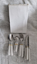 Load image into Gallery viewer, Travel / Camping Cutlery Set for 4 people, Reusable Tableware Includes Knives, Forks and Spoons white colour plastic handles