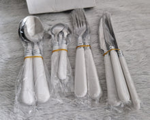 Load image into Gallery viewer, Travel / Camping Cutlery Set for 4 people, Reusable Tableware Includes Knives, Forks and Spoons white colour plastic handles