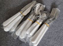 Load image into Gallery viewer, Travel / Camping Cutlery Set for 4 people, Reusable Tableware Includes Knives, Forks and Spoons white colour plastic handles