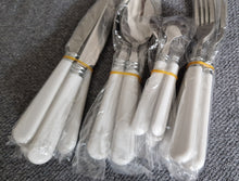 Load image into Gallery viewer, Travel / Camping Cutlery Set for 4 people, Reusable Tableware Includes Knives, Forks and Spoons white colour plastic handles