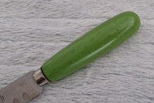 Load image into Gallery viewer, Fine vintage bread or carving knife with green painted wooden handle Made by The Granton Knife, Sheffield England ,stainless stee, 31cm longl