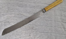 Load image into Gallery viewer, Fine vintage bread or carving knife with cream colour resin handle, Stainless Steel , Made In Sheffield England, 31.5cm long