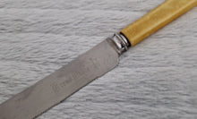 Load image into Gallery viewer, Fine vintage bread or carving knife with cream colour resin handle, Stainless Steel , Made In Sheffield England, 31.5cm long