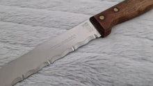 Load image into Gallery viewer, Vintage Kitchen Serrated Bread Knife Richardson Sheffield Laser Patent Stainless Steel Wood Handle