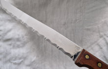 Load image into Gallery viewer, Vintage Kitchen Serrated Bread Knife Richardson Sheffield Laser Patent Stainless Steel Wood Handle