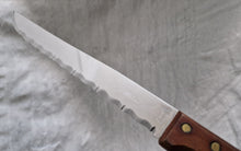 Load image into Gallery viewer, Vintage Kitchen Serrated Bread Knife Richardson Sheffield Laser Patent Stainless Steel Wood Handle
