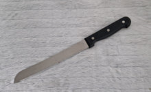Load image into Gallery viewer, Vintage Black Plastic Handle Stainless Steel Serrated Bread Knife - Circa 1990's , 32cm Long