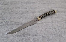 Load image into Gallery viewer, Vintage Ross Stainless Steel Foreign Knife HOLLOW GROUND Bakelite Faux Horn Handle, 24cm long