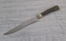 Load image into Gallery viewer, Vintage Ross Stainless Steel Foreign Knife HOLLOW GROUND Bakelite Faux Horn Handle, 24cm long