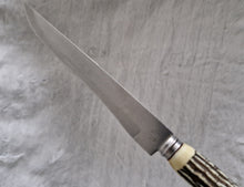 Load image into Gallery viewer, Vintage Ross Stainless Steel Foreign Knife HOLLOW GROUND Bakelite Faux Horn Handle, 24cm long