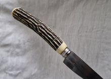 Load image into Gallery viewer, Vintage Ross Stainless Steel Foreign Knife HOLLOW GROUND Bakelite Faux Horn Handle, 24cm long