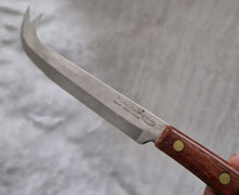 Load image into Gallery viewer, A vintage Prestige brand cheese knife. Hollow Ground, Vanadium Stainless Steel with a riveted wooden handle, Made In England, 19.5cm long