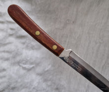 Load image into Gallery viewer, A vintage Prestige brand cheese knife. Hollow Ground, Vanadium Stainless Steel with a riveted wooden handle, Made In England, 19.5cm long