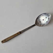 Load image into Gallery viewer, Vintage Stainless Steel Strainer Spoon Utensil, Wooden Handle, Retro Kitchenalia, 25.5cm Long