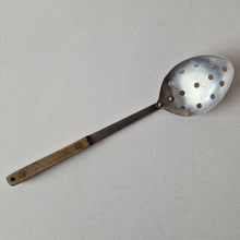 Load image into Gallery viewer, Vintage Stainless Steel Strainer Spoon Utensil, Wooden Handle, Retro Kitchenalia, 25.5cm Long