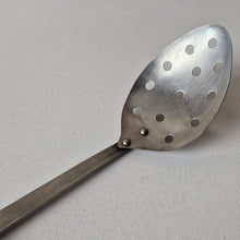 Load image into Gallery viewer, Vintage Stainless Steel Strainer Spoon Utensil, Wooden Handle, Retro Kitchenalia, 25.5cm Long