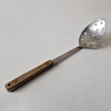 Load image into Gallery viewer, Vintage Stainless Steel Strainer Spoon Utensil, Wooden Handle, Retro Kitchenalia, 25.5cm Long