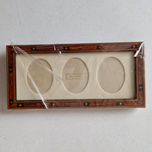 Load image into Gallery viewer, Vintage Addison Ross London MH63M7 Brown Star Marquetry 3x7 triple image photo frame, wooden photo frame, long photo frame, made in England, desk photo frame, 3 image frame, Oval Mount